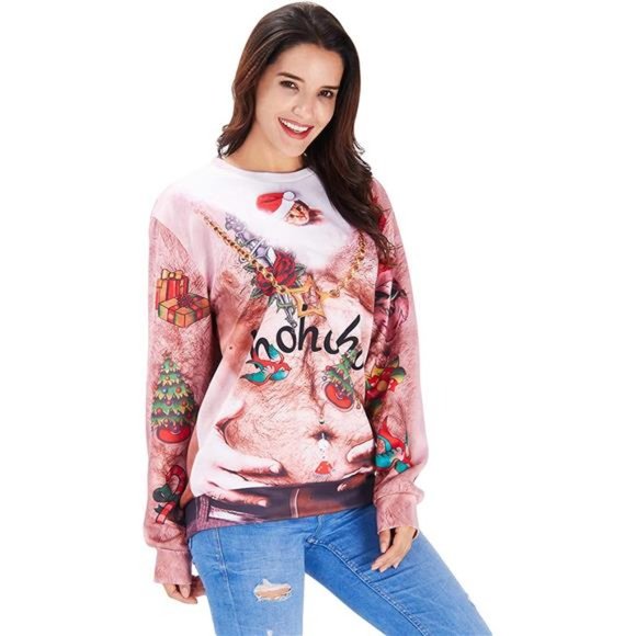 HoHoHo Unisex Christmas for Men Women Pullover Sweater Crewneck Long Sleeve Top - Picture 2 of 6